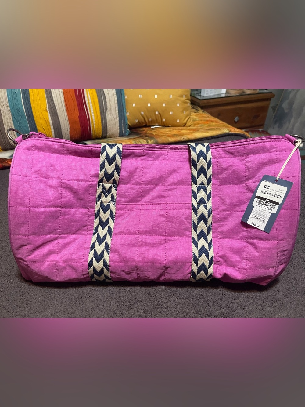 Universal Thread Hot Pink Quilted Duffel Bag with Chevron Straps